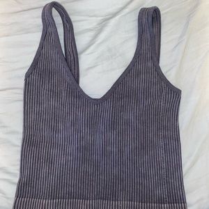 aura blue gray stretchy s/m crop workout top